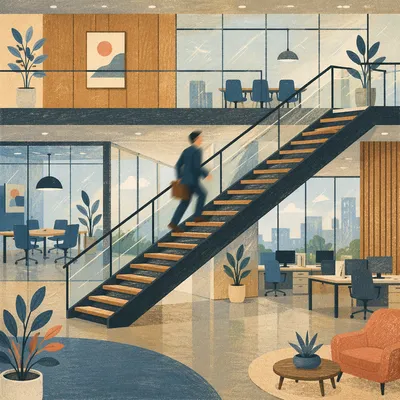 Ascending Staircase in Modern Corporate Atrium