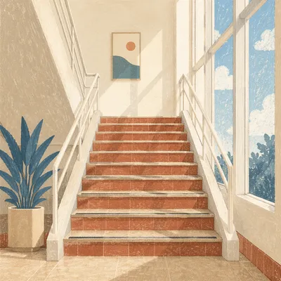 Ascending Staircase in Modern Office Interior