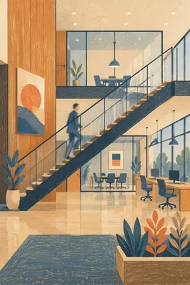 Ascending Staircase in Modern Corporate Atrium