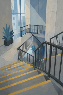 Ascending Modern Office Staircase Geometric View