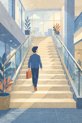 Ascending Modern Office Staircase Toward Bright Success