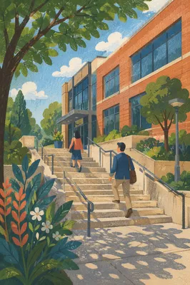 Ascending Staircase to Modern Office Entrance