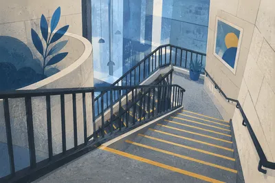 Ascending Staircase in Modern Office Interior