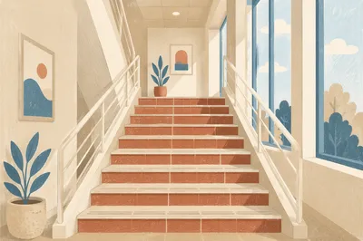Ascending Staircase in Modern Office Interior