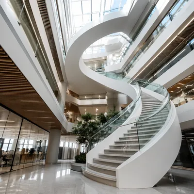 Modern Office Spiral Staircase Ascending Upward