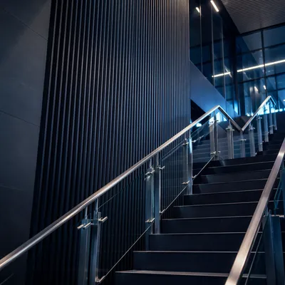 Ascending Staircase in Modern Office Interior