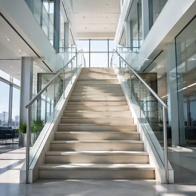 Ascending Modern Office Staircase Toward Light