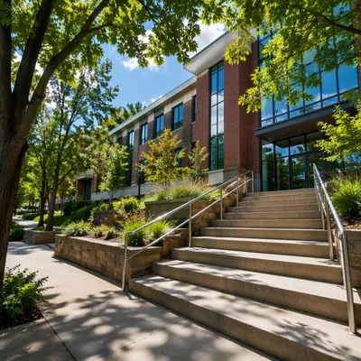 Modern Office Staircase Toward Business Entrance