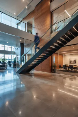 Ascending Staircase in Modern Corporate Atrium