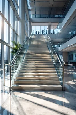 Ascending Staircase in Modern Office Atrium