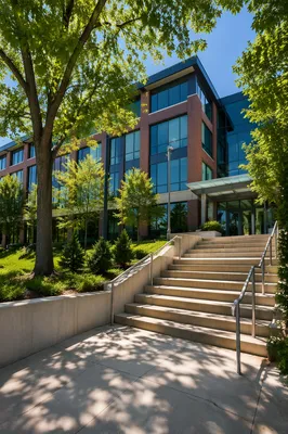 Modern Office Staircase Toward Business Entrance