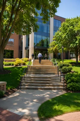 Ascending Staircase to Modern Office Entrance