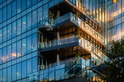 Ascending Terraces on Modern Glass Office