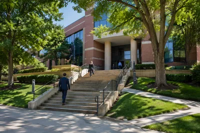 Ascending Staircase to Modern Office Entrance