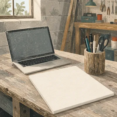 Startup Garage Workspace With Blank Sketch Pad
