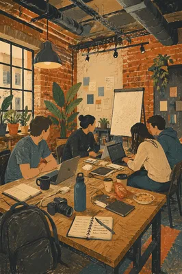Energetic Startup Garage Collaboration Workspace