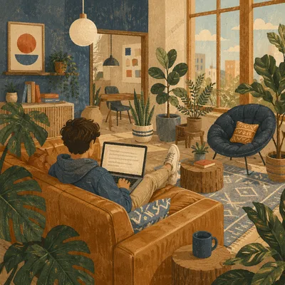 Relaxed Startup Office Lounge With Plants