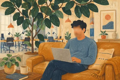 Casual Startup Office Lounge with Indoor Plant