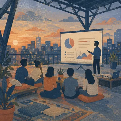 Startup Pitch Presentation on Rooftop Terrace