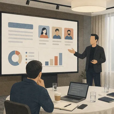 Startup Pitch Deck Presentation in Meeting Room