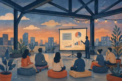 Startup Pitch Presentation on Rooftop Terrace