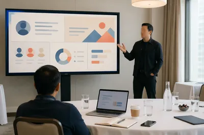 Startup Pitch Deck Presentation in Meeting Room