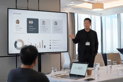 Startup Pitch Deck Presentation in Meeting Room