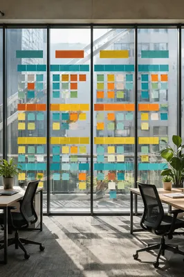 Colorful Sticky Note Planning on Glass Wall