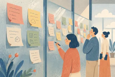 Colorful Sticky Notes on Glass Planning Wall