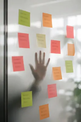 Colorful Sticky Notes on Frosted Glass