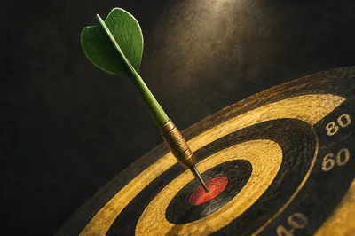 Green Dart Hitting Target Bullseye