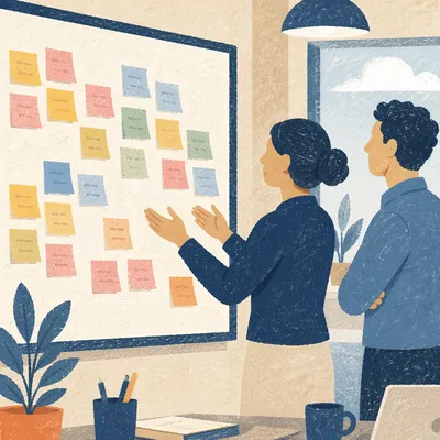 Collaborative Office Brainstorming With Colorful Sticky Notes