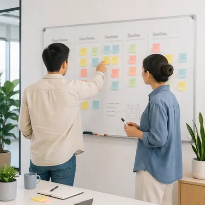 Modern Office Team Brainstorming with Sticky Notes