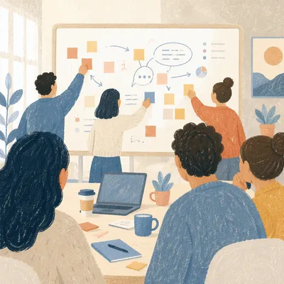 Team Brainstorming with Whiteboard Sticky Notes
