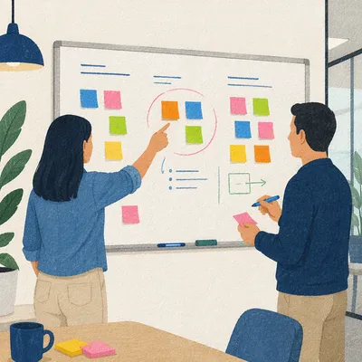 Creative Team Brainstorming with Whiteboard Notes
