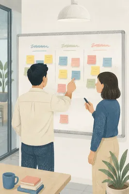 Modern Team Brainstorming with Sticky Notes
