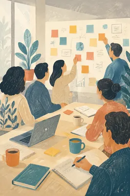 Team Brainstorming with Whiteboard Sticky Notes