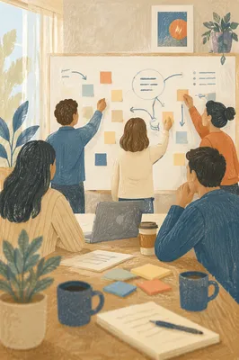 Creative Team Brainstorming with Whiteboard Notes