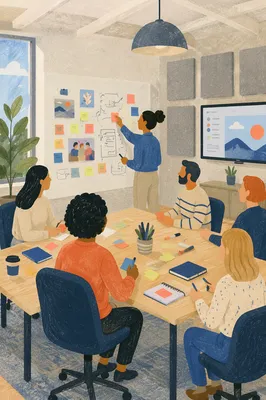 Creative Team Brainstorming with Whiteboard Notes