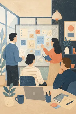 Business Team Brainstorming at Whiteboard Meeting