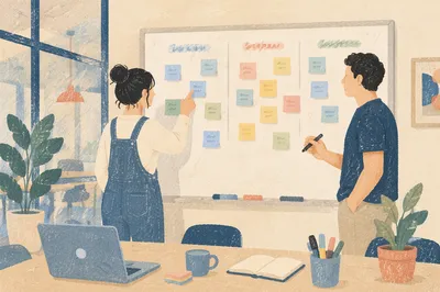 Team Brainstorming Whiteboard With Colorful Sticky Notes