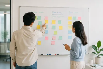 Modern Office Brainstorming with Whiteboard Notes