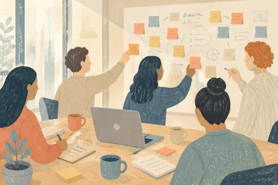 Creative Team Brainstorming with Whiteboard Notes