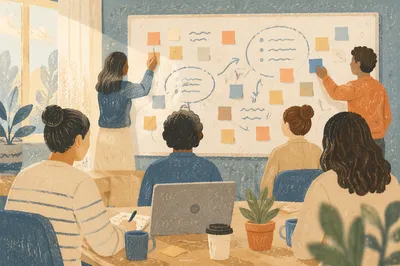 Creative Team Brainstorming with Whiteboard Notes