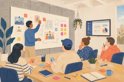 Creative Team Brainstorming with Whiteboard Notes