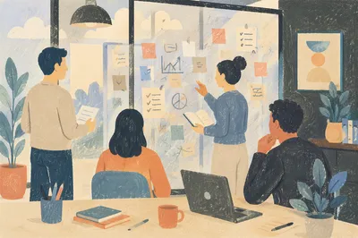 Creative Team Brainstorming at Office Whiteboard