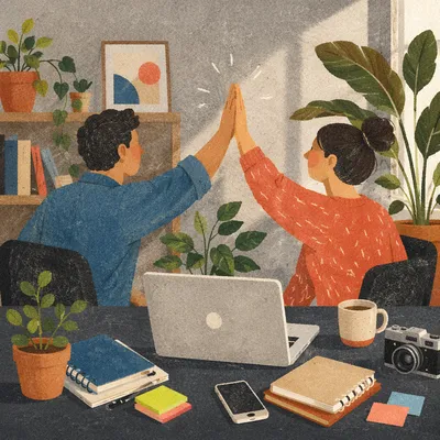 Coworkers High Five After Project Success