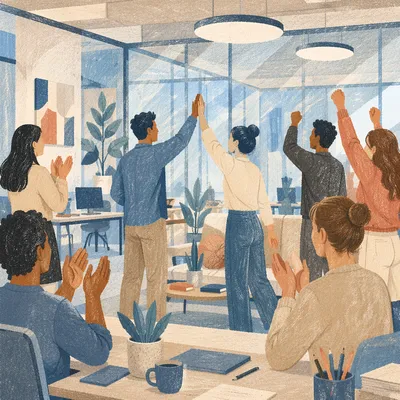 Office Team High Five Celebration