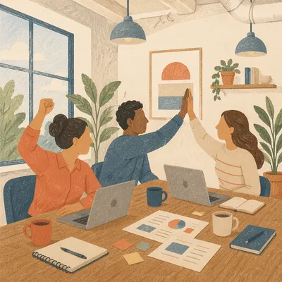 Team High Five in Bright Office