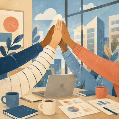 Office Team High Five Celebration